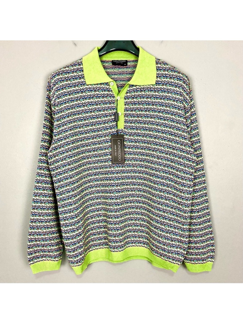 Gionfriddo Italian Knitwear Collared Sweater Men’s Size M Pullover Colorful Euro